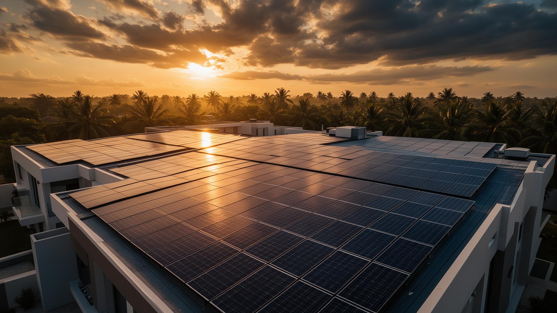 Premium rooftop solar installation in Nigeria at golden hour